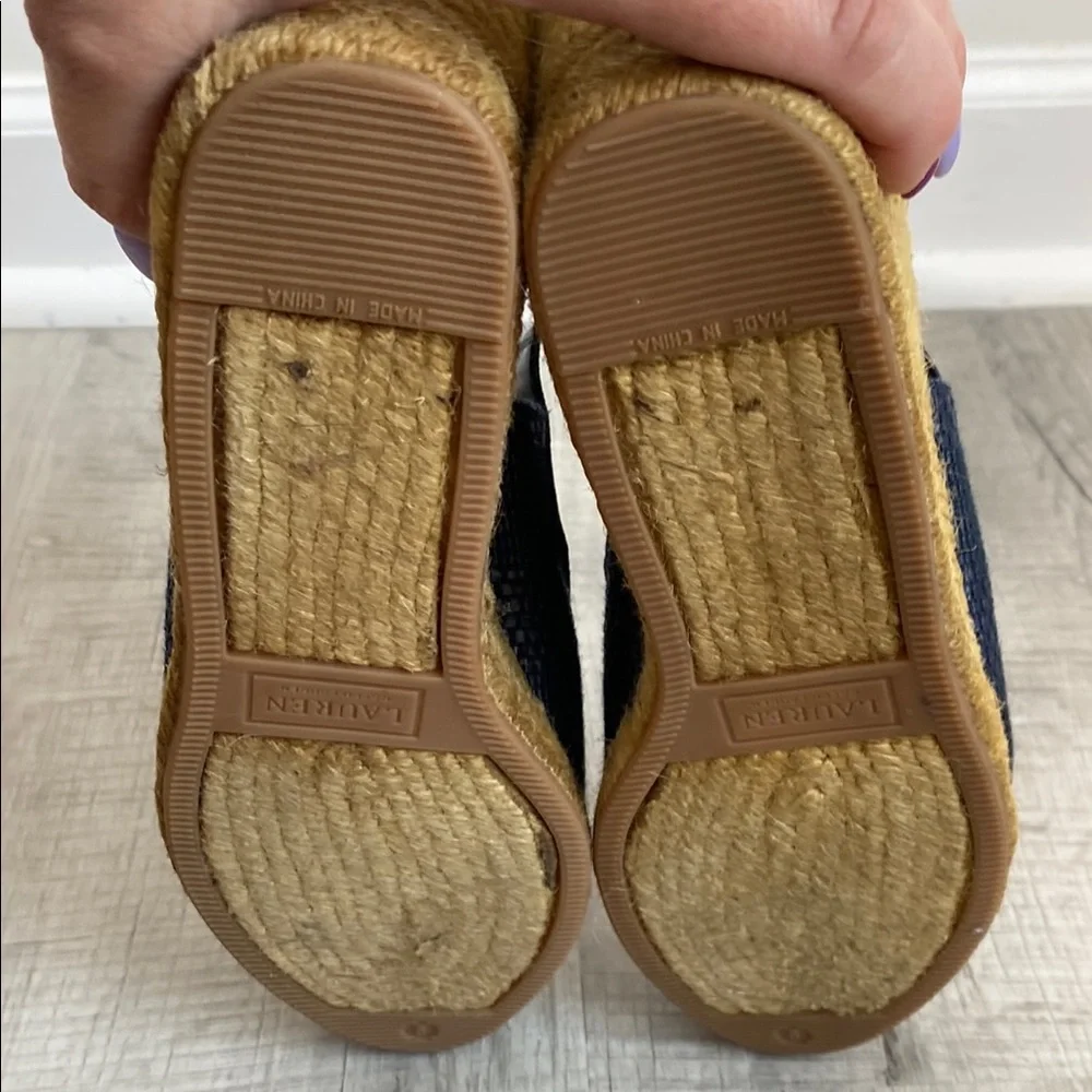 Lauren Ralph Lauren Blue and Tan Espadrille 3” Heel NWOB